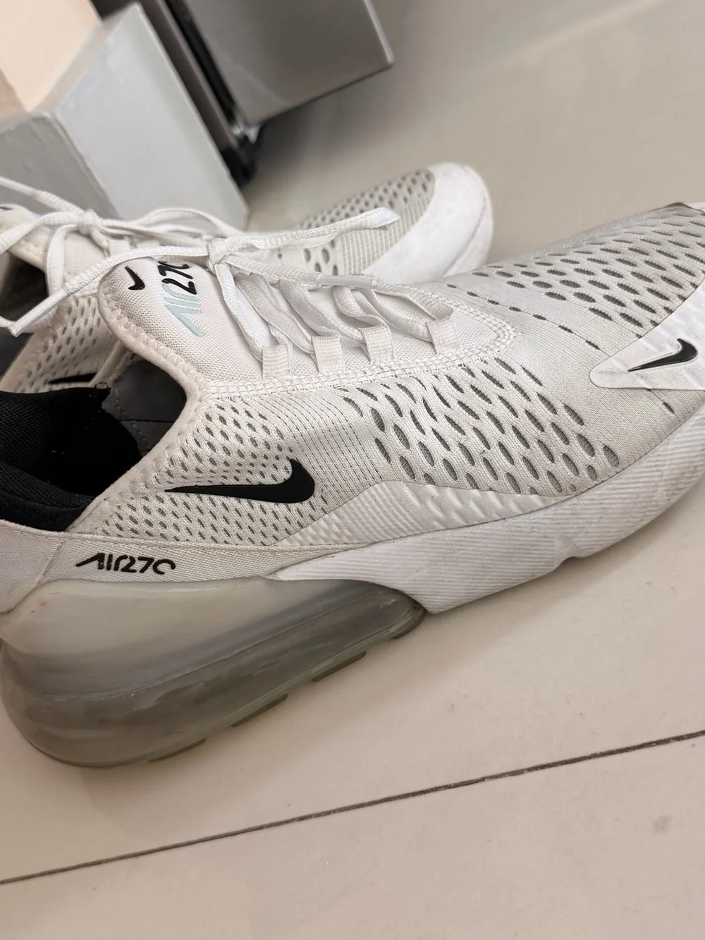 Nike Air Max 270 Men's White with Black Swoosh Sneakers